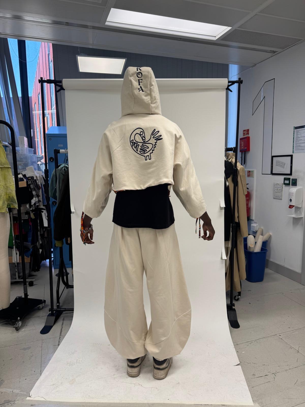 Cream Set back view, embroidered detail