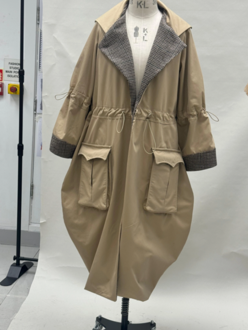 Beige parka coat — on form