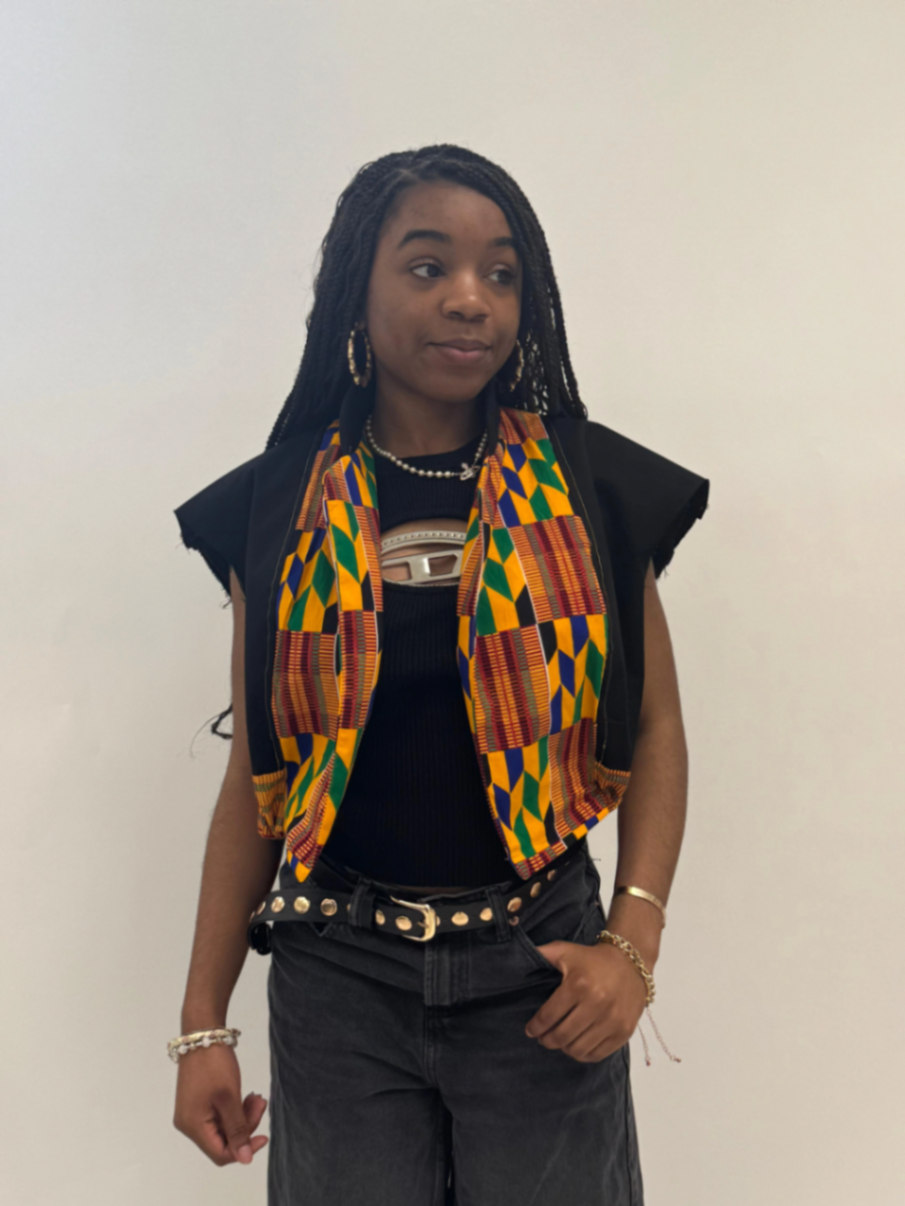Kente vest — close-up detail