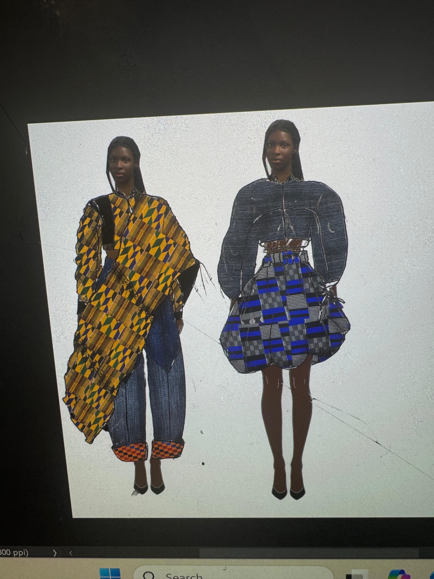 Concept drawing — Kente × Denim looks